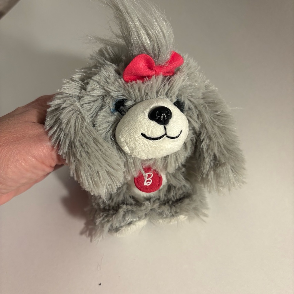 Mattel Just Play Barbie Gray Shih Tzu plush fur puppy stuffed animal w beans